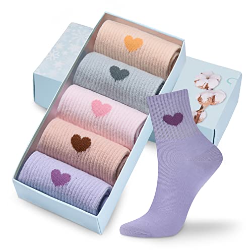 Corlap Women's Crew Socks Ankle High Cotton Fun Cute Athletic Running Socks (5-Pairs With gifts Box)