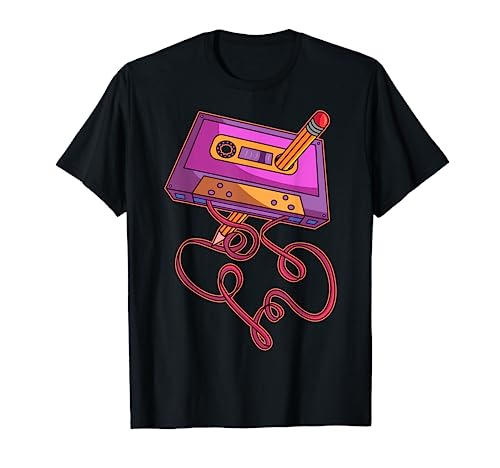 80s Cassette Tape Pencil 1980s Retro Vintage Throwback Music Short Sleeve T-Shirt