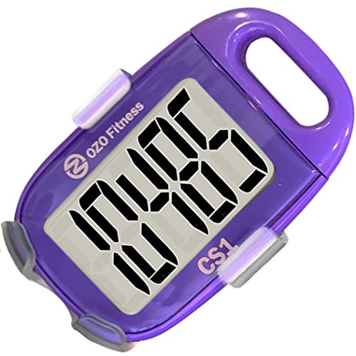 OZO Fitness CS1 Easy Pedometer for Walking - Step Counter with Large Display, Clip on and Lanyard (Purple)