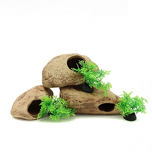 ALEGI Stackable Aquarium Ceramic Decorations Rock Caves,Betta Fish Tank Decor Accessories,Hideaway for Shrimp Cichlid Hiding Breeding Spawning (Set of 3)