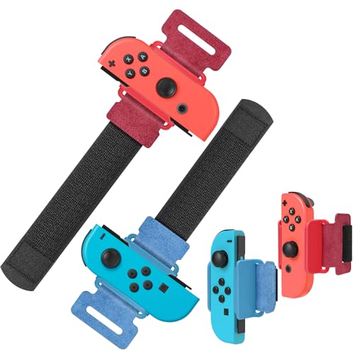 Auarte 2 Pack Wrist Band for Nintendo Switch Dance Games, Adjustable Wrist Strap for Just Dance 2024,2023,2022,2021,2020,Unlimited ＆ Zumba, Switch Accessories for Switch/OLED Joycon,Red Blue
