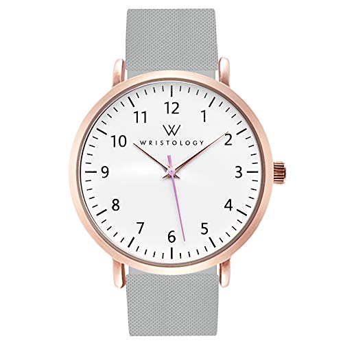 Wristology Numbers Womens Nurse Watch in Rose Gold - Interchangeable Grey Silicone Band Watch for Nurses Large Easy Read Analog Watch with Second Hand for Women, Men, Girls, Nurses, Teachers, SWR005