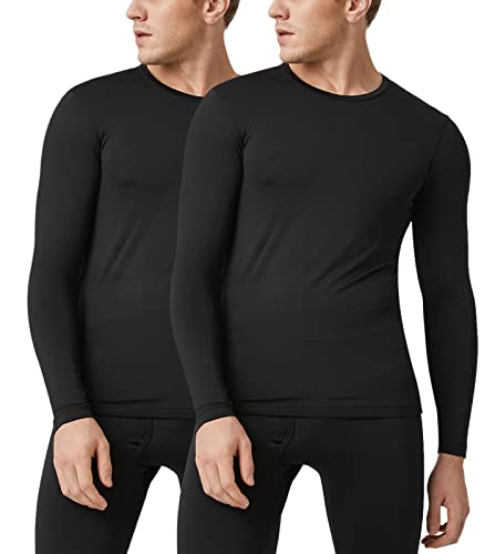 LAPASA Men's Thermal Underwear Top Crewneck Long Sleeve Shirt Base Layer Lightweight Winter Thermoflux 100 M09 Small Black 2 Pack
