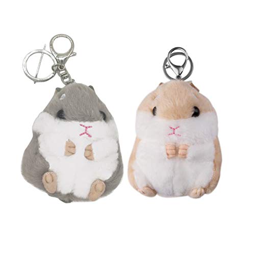 Halloluck 2 pcs Cute Hamster Plush Keychain Stuffed Animal Doll Keyring Charm Handbag Pendant, 4'