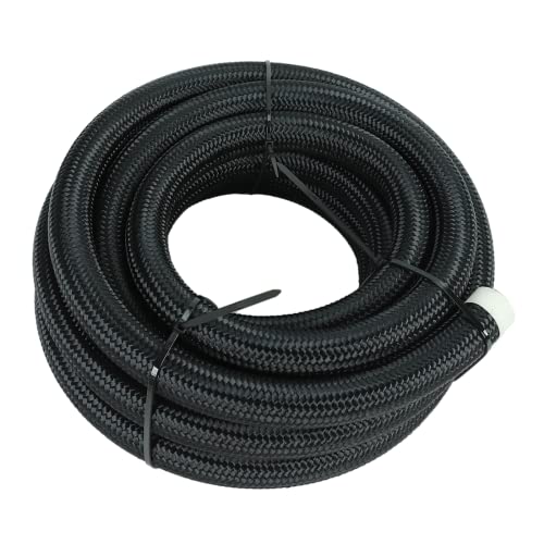 6AN 16Feet Stainless Steel Nylon Braided Fuel Line Hose Oil Gas Hose Oil Line Hose Black