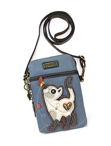 CHALA Crossbody Cell Phone Purse-Women PU Leather Multicolor Handbag with Adjustable Strap - Slim Cat Blue