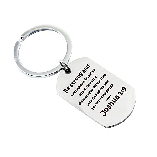 Hibetek Christian Keychain Be Strong and Courageous Joshua 1:9 Bible Verse Jewelry Keychain Religious Jewelry Strong Gifts Keychain (Be Strong and Courageous)