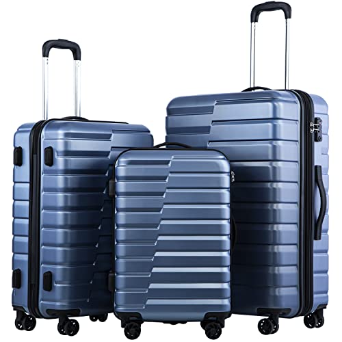 Coolife Expandable Suitcase Luggage set PC ABS TSA Lock Spinner Carry on 3 Piece Sets (blue)