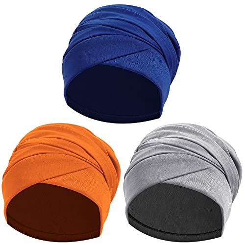 Ever Fairy Turban Head Wrap Scarf,African Women' Soft Long Scarf Shawl Hair Bohemian Headwrap Stretch Headband Tie (Set B-Royal Blue+Grey+Orange)