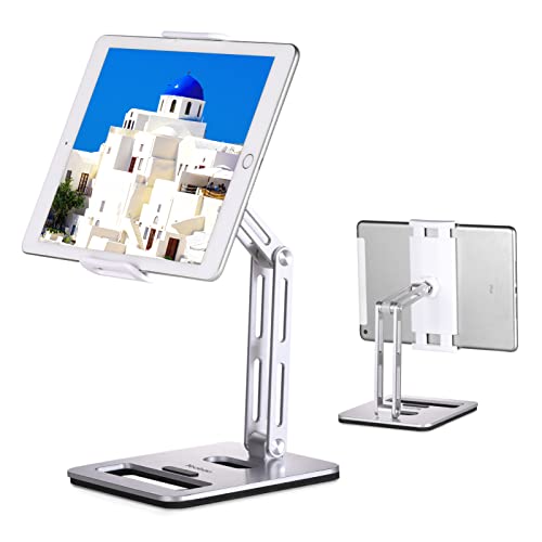 Yoobao Tablet Stand Holder, [Tightness Adjustable] 360° Swivel Foldable Aluminum iPad & Phone Stand with Heavier Base, Fit for 4.7'-12.9' iPhone Microsoft Surface Pro, Ideal Silver