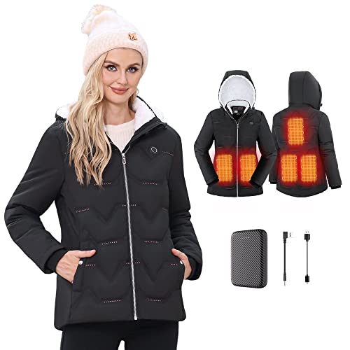 Sukeer Women's Heated Jacket, Heated Coat with Battery Pack and Detachable Hood