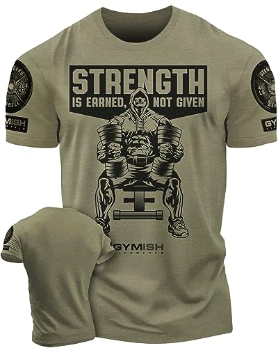 Gymish Strength is Earned Not Given Workout T-Shirt, Lifting Gym Shirts for Men (XL, Strength Military Green Branded)