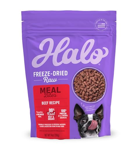 Halo Meal Bites Freeze Dried Raw Dog Food, Beef Recipe, Real Meat Dog Food Bag, Adult Recipe, 14-OZ Bag