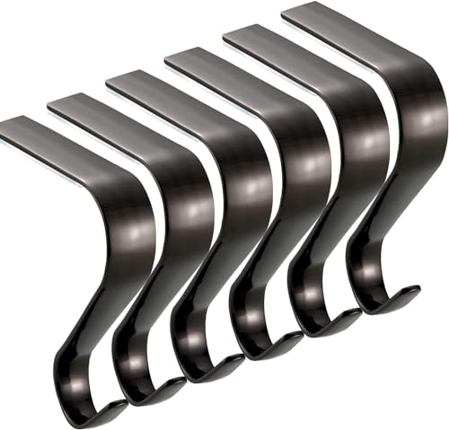 Guojanfon 6Pcs Christmas Stocking Hangers for Mantle Xmas Fireplace Holders Hooks Non Slip Metal Stockings Hangers Holiday Mantel Garland Clips for Home Fireplace Ornament (6 BlackWQ Holder)