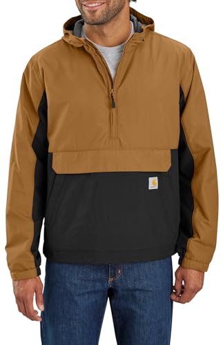 Carhartt Men's Rain Defender Loose Fit Lightweight Packable Anorak, Brown/Black, Large