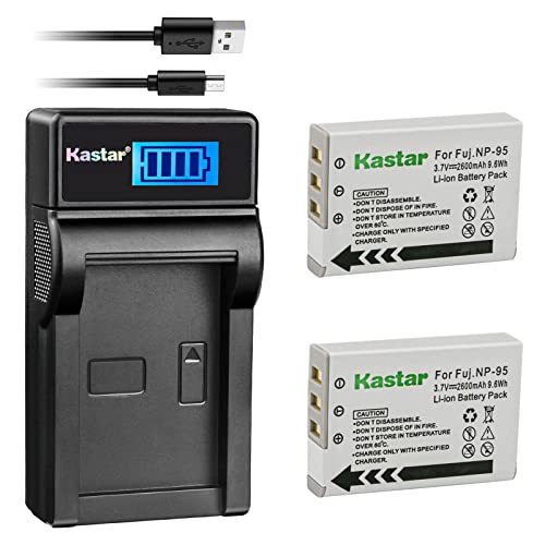 Kastar Battery (X2) & LCD Slim USB Charger for Fujifilm FNP95, NP95, NP-95 and Finepix F30, F31FD, Real 3D W1, X30, X100, X100T, X100LE, X100S, X-S1 and DB-90, GXR, GXR Mount A12, GXR P10