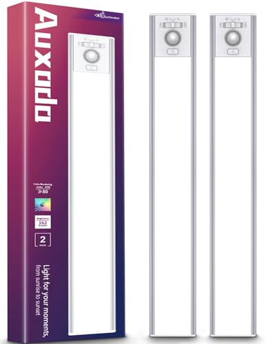 Auxoda Under Cabinet Lights 2 Pack, 56 LED Lights Motion Sensor Light Indoor, 3200mAh Under Cabinet Lighting, 7000K Wireless USB Rechargeable Under Counter Lights, Lights for Bedroom, Closet Lights