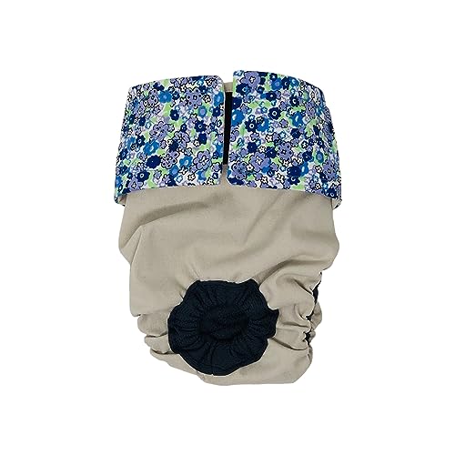 Barkertime Blue Cosmos Flowers on Frosty Cream Premium Waterproof Cat Diaper, XL, with Tail Hole Stud Pants for Piddling, Spraying, Incontinent Cats - Made in USA