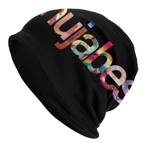 LOUNDY Nujabes Knit Hat Cuffed Beanie Hat Pullover Hat for Men and Women Slouchy Printed Skull Cap Black