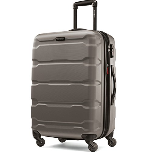 Samsonite Omni PC Hardside Expandable Luggage with Spinner Wheels, Checked-Medium 24-Inch, Silver