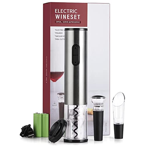 CIRCLE JOY Electric Wine Bottle Openers Set - Rechargeable Automatic Corkscrew Opener Puller, Electronic Wine Opener Set, Electric Corkscrew Set, Stainless Steel (Rechargeable Batteries Included)