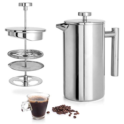 Mixpresso Stainless Steel French Press Coffee Maker 27 Oz 800 ml, Double Wall Metal Insulation Coffee Press & Tea Brewer Easy Clean And Easy Press Strong Quality Coffee Press.