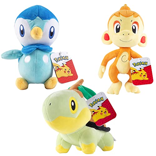 Pokémon 8' Chimchar, Piplup, Turtwig Plush Stuffed Animal Toys, 3-Pack - Brilliant Diamond & Shining Pearl Starters - Officially Licensed - Gift for Kids