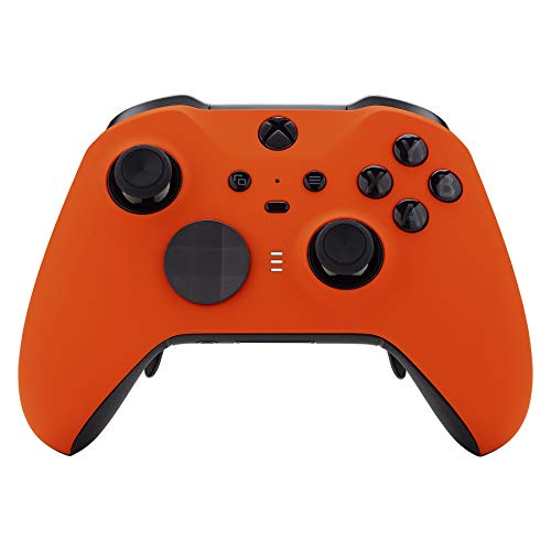 eXtremeRate Orange Soft Touch Grip Faceplate Cover, Front Housing Shell Case Replacement Kit for Xbox One Elite Series 2, Xbox Elite 2 Core Controller Model 1797 - Thumbstick Accent Rings Included