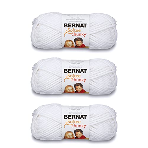 Bernat Softee Chunky 3-Pack Yarn, 2.8oz, Super Bulky 6 Gauge - White - Machine Wash & Dry