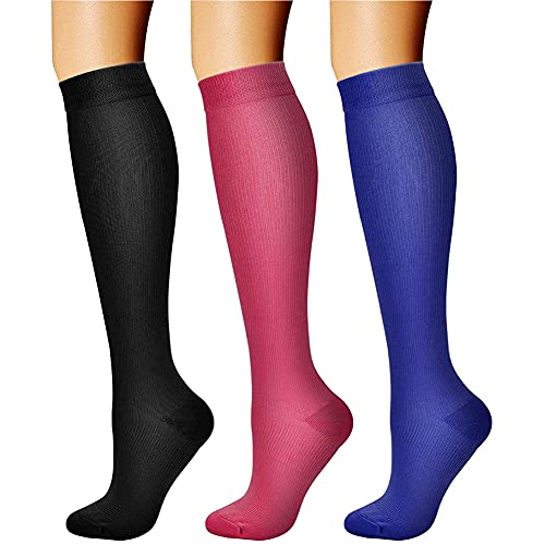 CHARMKING Compression Socks for Women & Men Circulation (3 Pairs) 15-20 mmHg is Best Athletic for Running, Flight Travel, Support, Cycling, Pregnant - Boost Performance, Durability (L/XL,Multi 06)