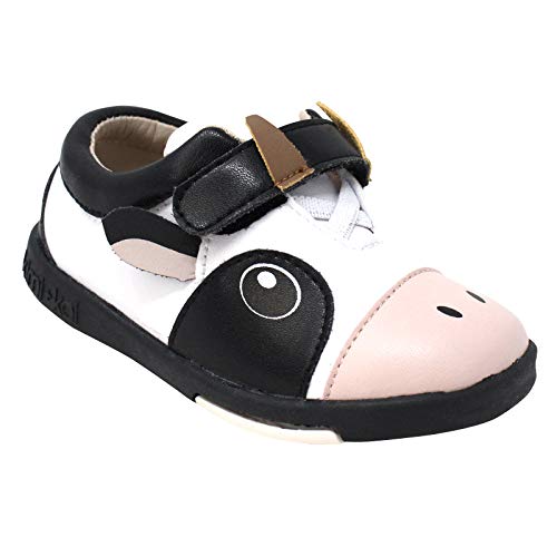 Kimi & Kai Unisex First Walker Toddler Happy Cow Leather Sneaker Shoes Black White US 4
