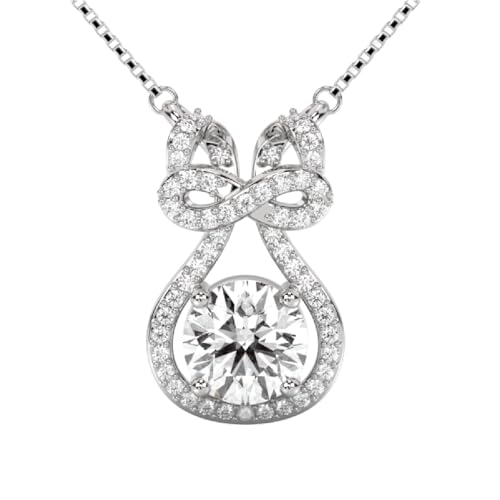 Rae & Stone Moissanite Necklace for Women, Platinum Plated Sterling Silver Pendant with Certified 1CT Lab Grown Diamond, Gift for Her Anniversary, Prom, Moms Birthday, Girlfriend, Graduation Necklace