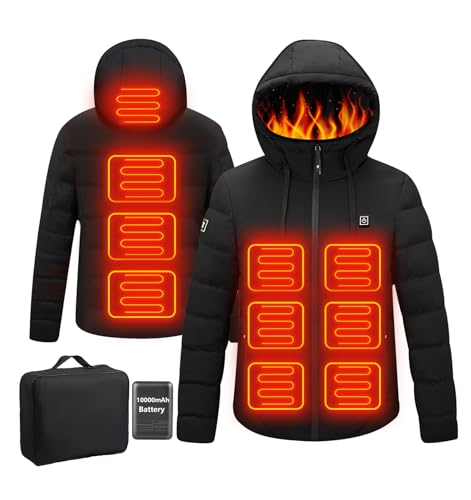 Qdreclod Heated Jackets for Men Women with Battery Pack 10000mAh, Electric Heated Coat for Men Women Heating Coat Ski Jacket