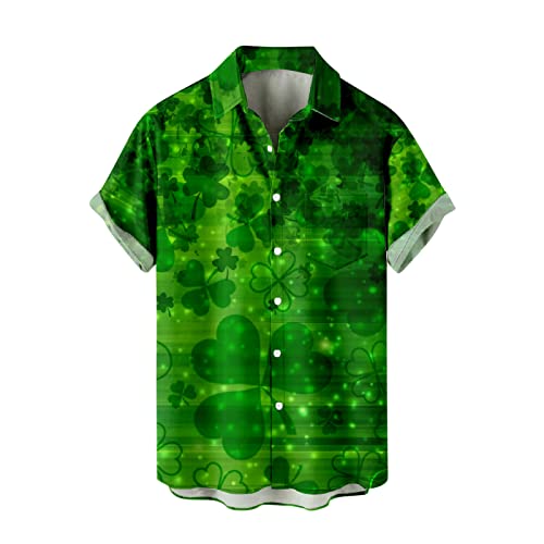 Basic Tops for Men 2024 Fashion St. Patrick's Day Blouse Shirts for Men Trendy Summer Front Pocket Button Down Tops Short Sleeve Saint Patricks Tees L-267 Mint Green X-Large