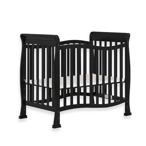 Dream On Me Violet 4-In-1 Convertible Mini Crib In Black, Greenguard Gold Certified, JPMA Certified, 3 Position Mattress Height Settings, Non-Toxic Finish