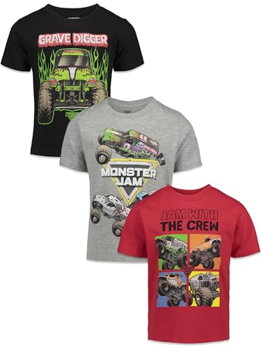Monster Jam Trucks Little Boys 3 Pack Graphic T-Shirts Kids Black/Red/Grey 7