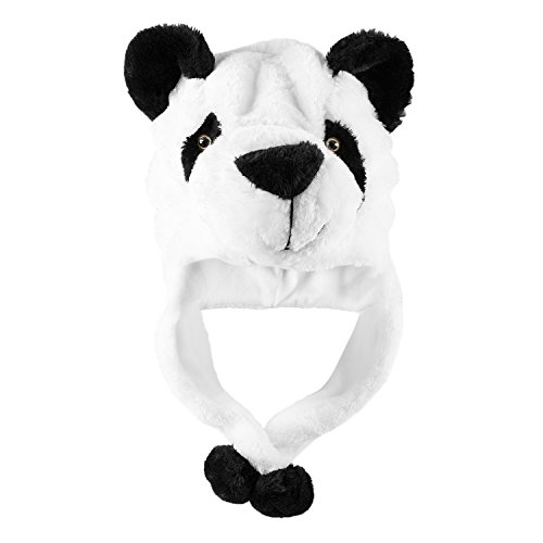 Panda Bear Plush Animal Winter Ski Hat Beanie Aviator Style Winter (Short) White