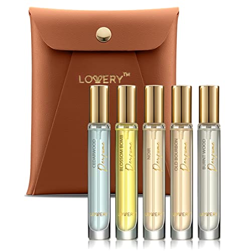 LOVERY Gifts for Husband, Unisex Mini Perfumes for Men Perfume, Fragrance for Men Cologne, 5 Assorted Woody Floral Womens & Men's Fragrances Perfume Set, 10ml Large Bottle Samples Eau de Parfum