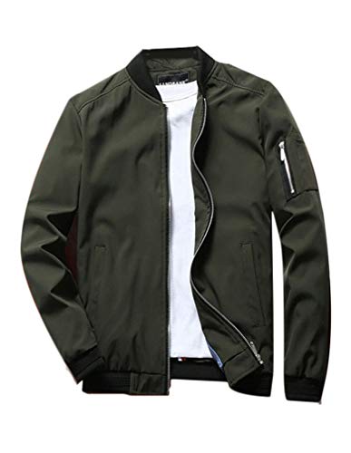 Lavnis Men's Flight Bomber Jacket Lightweight Softshell Coat Sportwear Zipper Windbreaker Green L