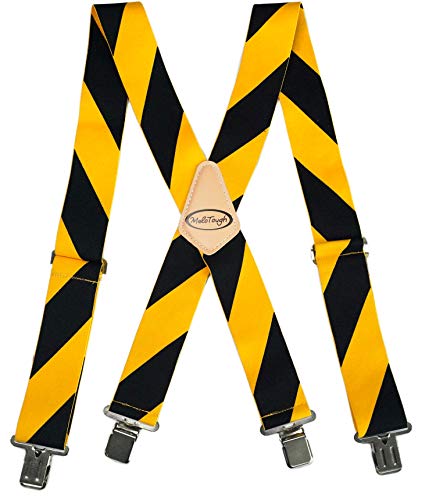 MELOTOUGH Men's Suspenders Fully Elastic 2 inch Wide X back Heavy Duty Tradesperson's Pant Suspender (Waring Yellow Strip)