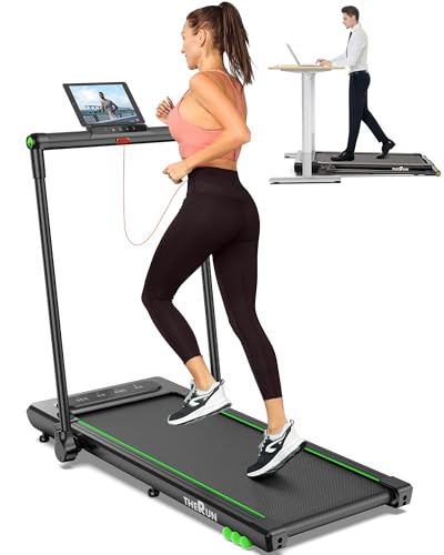 THERUN 2.5HP Treadmill, 2 in 1 Under Desk Walking Pad Treadmill, Electric Compact Space Folding Treadmill for Home Office with LED Touch Screen | 0.6-7.6MPH | Wider Running Belt, No Assembly Needed