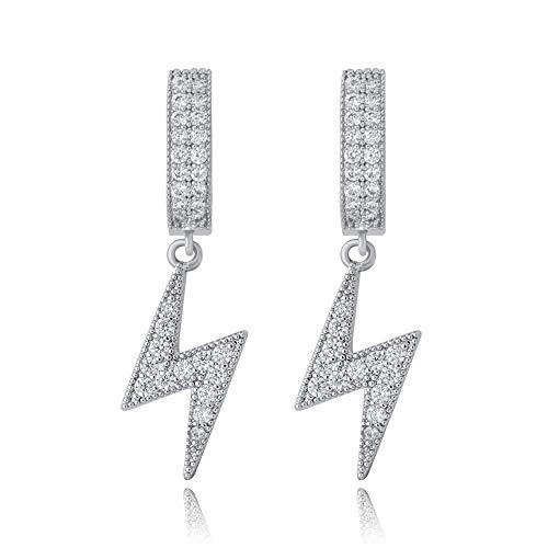 TOPGRILLZ Lightning Bolt Dangle Earrings 14K Gold 5A+ Cubic Zirconia Hanging Hoop Lightning Drop Cool Dangling Earrings For Men Women Trendy-01Silver
