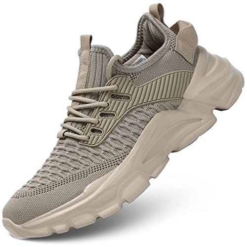 Men's Walking Shoes Slip on Running Tennis Sneakers Lightweight Breathable Casual Soft Sole Comfort Work Gym Trainers Khaki