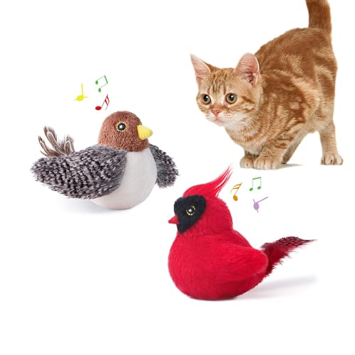 Potaroma Cat Toys Chirping Birds 2 Pcs with Catnip SilverVine, Interactive Cat Kicker, Lifelike Birdie Tweets, Indoor Kitty Kitten Exercise Toys 4.0'