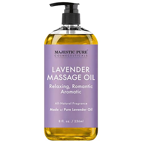 MAJESTIC PURE Lavender Massage Oil for Men and Women - Great for Calming, Soothing and to Relax - Blend of Natural Oils for Premium Massaging and Aromatherapy - 8 fl oz.