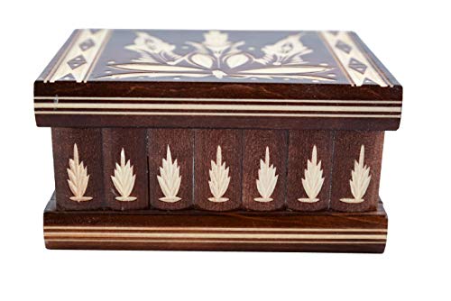 Kalotart Handmade Wooden 6' Puzzle Jewelry Box from One of a Kind Magic Case with Hidden Key & Removable Compartments. Stunning, Beautiful Gift. Like Those Prized by European Royalty (Brown)
