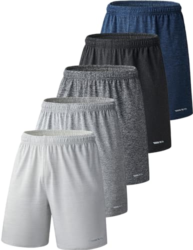 5 Pack Big Boys Youth Athletic Mesh Basketball Shorts with Pockets Quick Dry Activewear (Set 6, Medium)