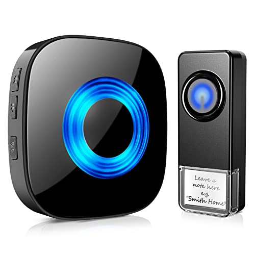 Wireless Doorbell, PHYSEN Waterproof Door bell Chimes for Home Operating at over 1300-ft Range 58 Adjustable Melodies 5 Volume Levels Door Alarm kit with LED Strobe (1 Button +1 Receiver)