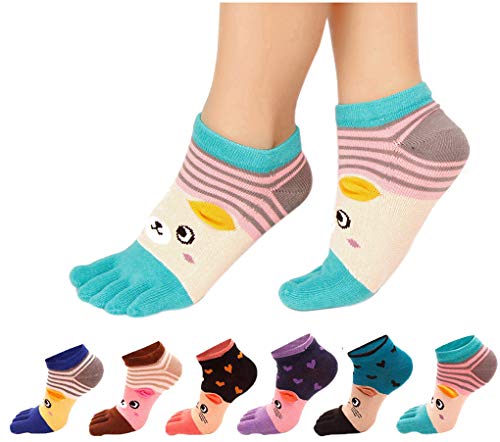 HONOW Women's Low Cut Toe Socks Ankle Cotton Running Socks(Pack of 5/6)