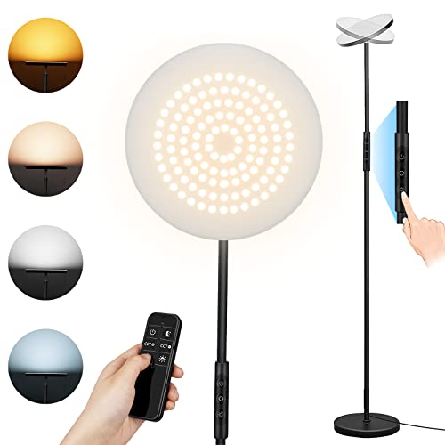 Floor Lamp, Upgraded 36W 3000LM Super Bright Torchiere LED Floor Lamps for Living Room, Stepless Dimmable Color Temperature 2700K-6500K with Remote & Touch Control, Standing Light for Bedroom Office